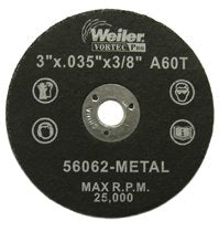 Wolverine Flat Type 1 Cutting Wheel, 3 in dia, 0.035 in Thick, 60 Grit, Aluminum Oxide 804-56062