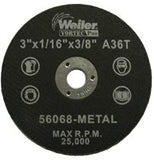 Wolverine Flat Type 1 Cutting Wheel, 3 in Dia, 1/16 Thick, 3/8 Arbor, 36 Grit 804-56068