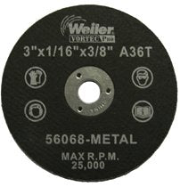 Wolverine Flat Type 1 Cutting Wheel, 3 in Dia, 1/16 Thick, 3/8 Arbor, 36 Grit 804-56068
