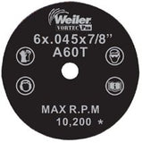 Wolverine AO Flat Type 1 Cutting Wheel, 6 in dia, 0.045 in Thick, 7/8 in Arbor, 60 Grit 804-56273