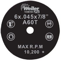 Wolverine AO Flat Type 1 Cutting Wheel, 6 in dia, 0.045 in Thick, 7/8 in Arbor, 60 Grit 804-56273