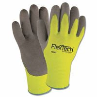 FlexTech Hi-Visibility Knit Gloves with Nitrile Palm, Medium, Gray/Hi-Viz Green 815-Y9239M