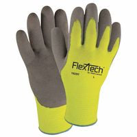 FlexTech Hi-Visibility Knit Thermal Gloves with Latex Palm, Large, Gray/Green 815-Y9239TL