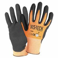 Vis-Tech Cut-Resistant Gloves with Nitrile Coated Palm, 2X-Large, Orange/Black 815-Y9296XXL