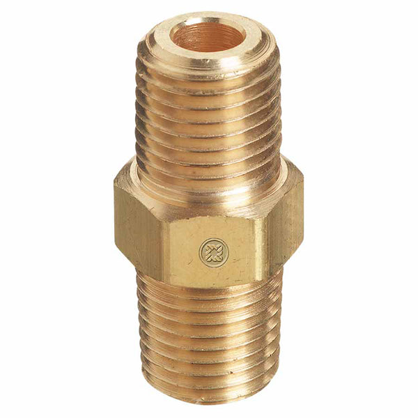 Pipe Thread Hex Nipple, 3000 psi, Brass, 1/4 in NPT Male 312-B-4HP